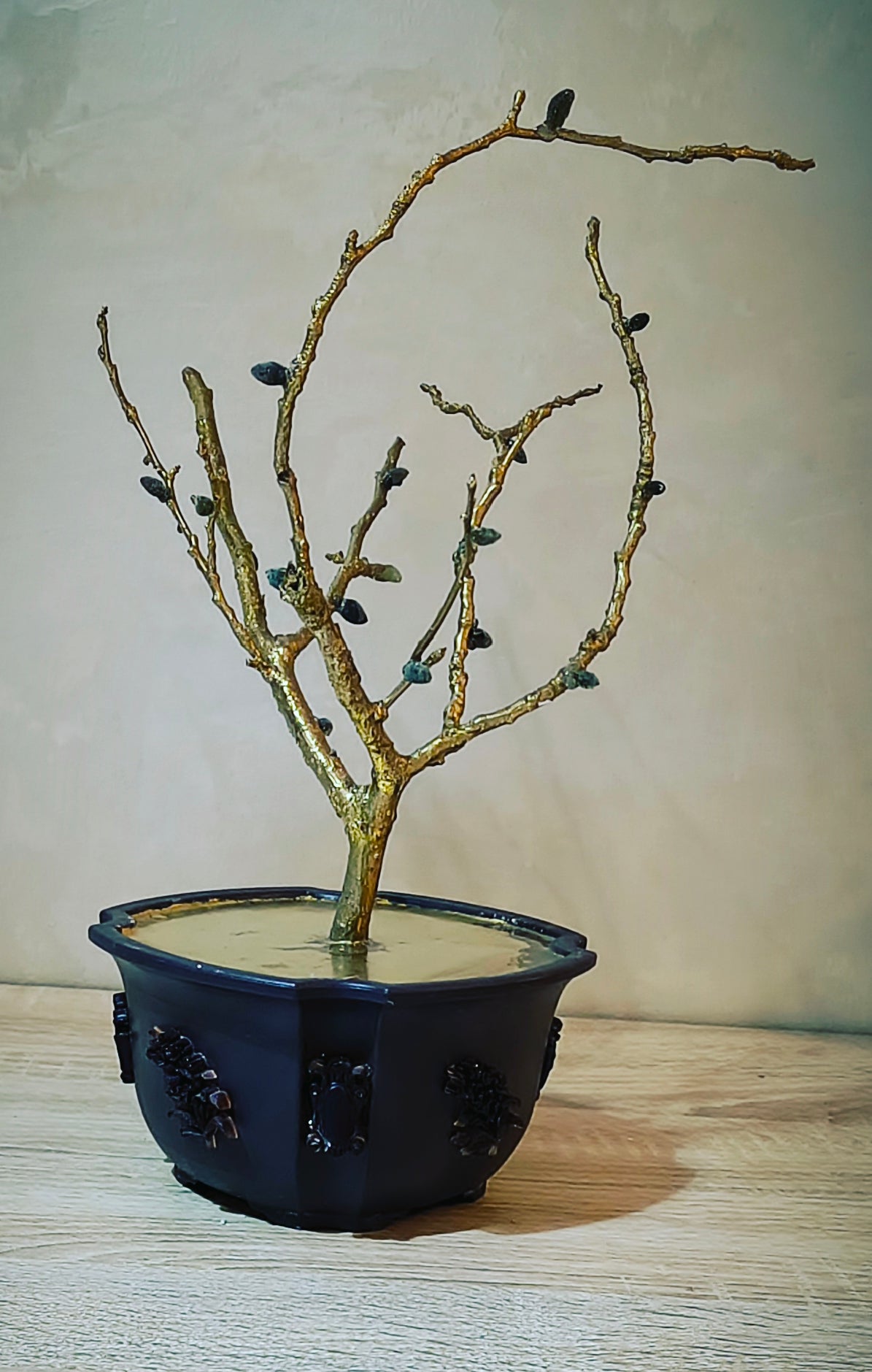 Imperial Copper Almond Bonsai — Golden Glass & Green