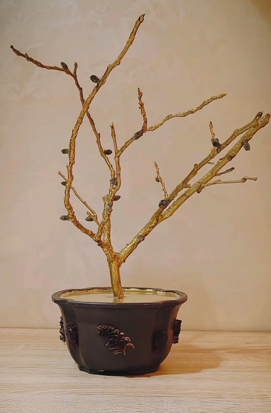 Imperial Copper Almond Bonsai — Golden Glass & Green