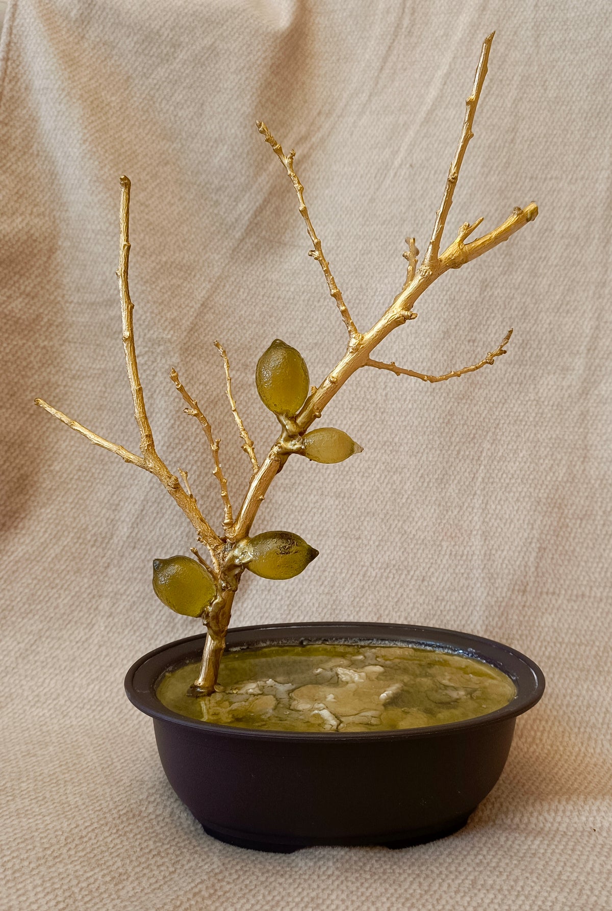 Golden Lemon Branch with Fine Glass Lemons