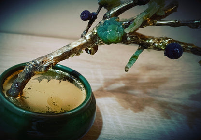 Emerald Fig Bonsai — Green Glass & Gold
