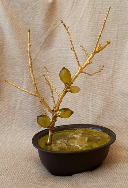 Golden Lemon Branch with Fine Glass Lemons