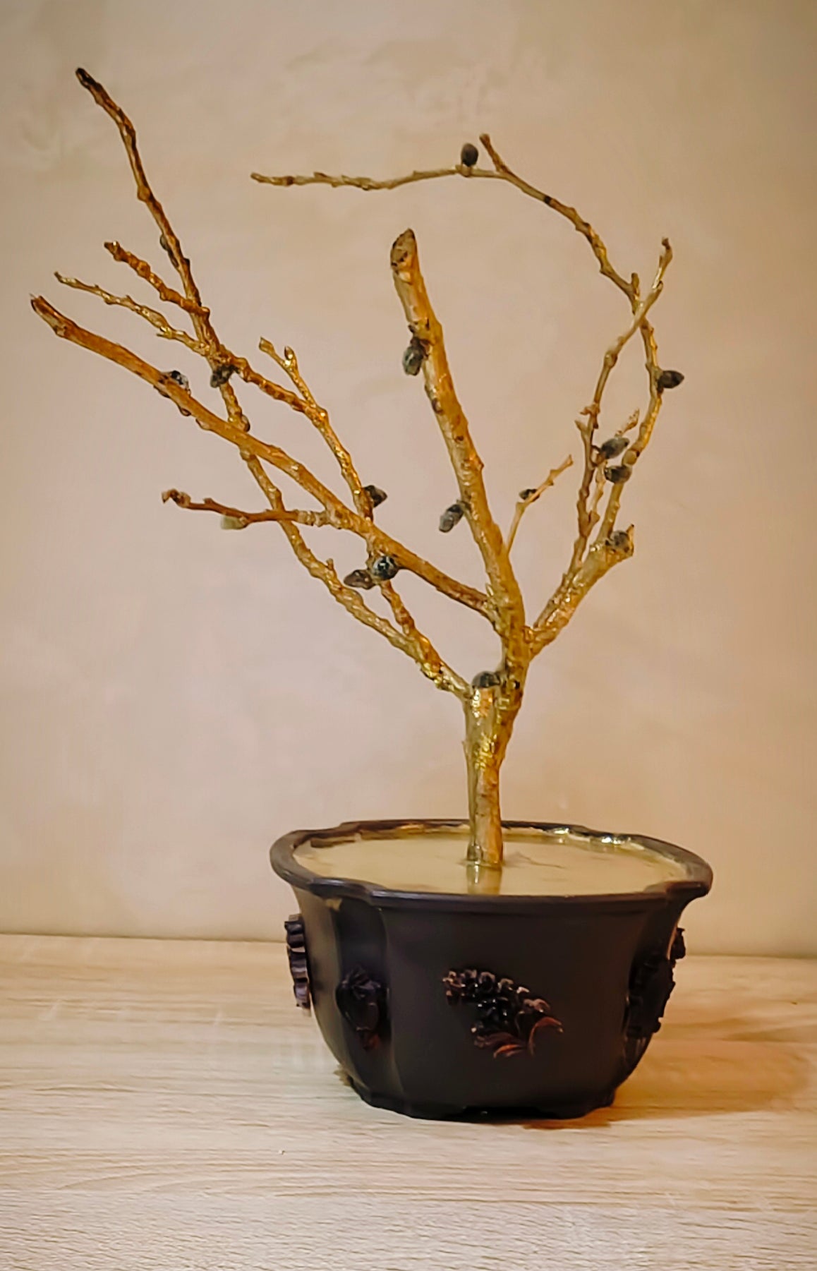 Imperial Copper Almond Bonsai — Golden Glass & Green