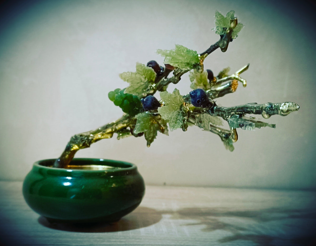 Emerald Fig Bonsai — Green Glass & Gold