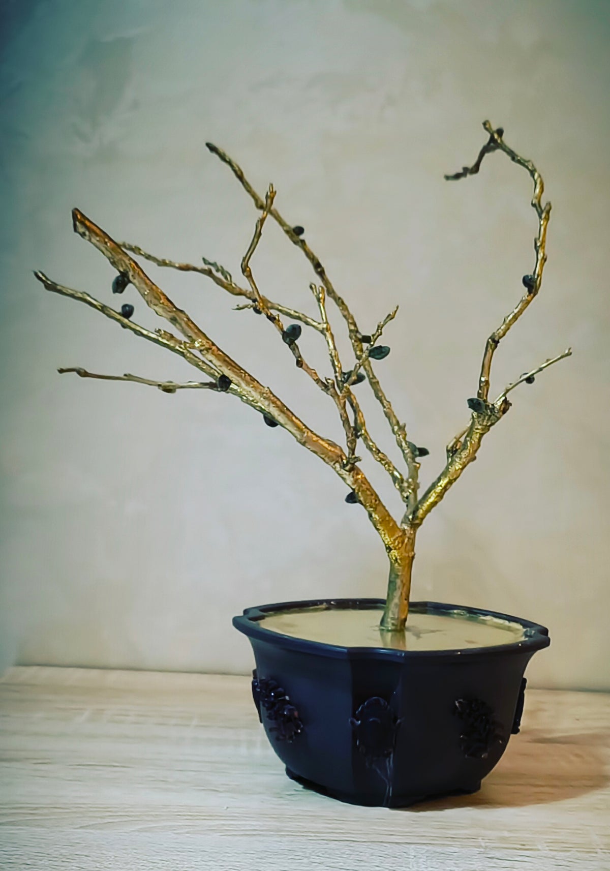 Imperial Copper Almond Bonsai — Golden Glass & Green