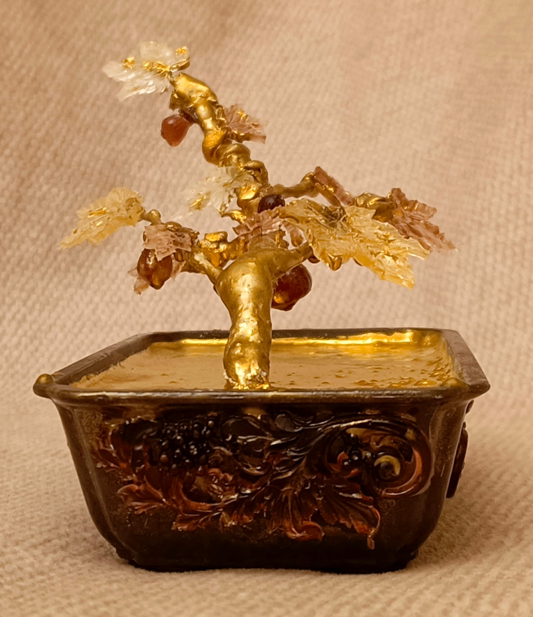 Golden Fig Bonsai — Copper & Glass Art