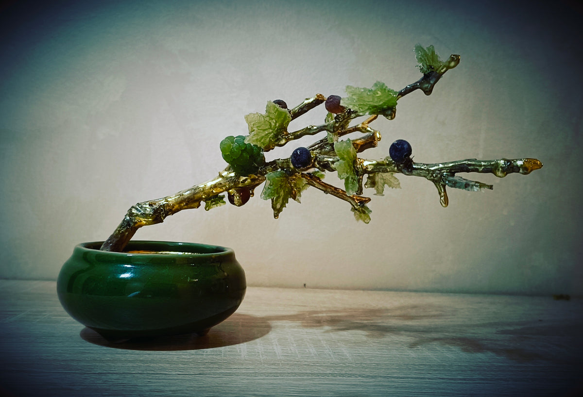 Emerald Fig Bonsai — Green Glass & Gold