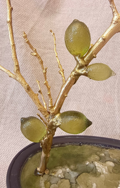 Golden Lemon Branch with Fine Glass Lemons