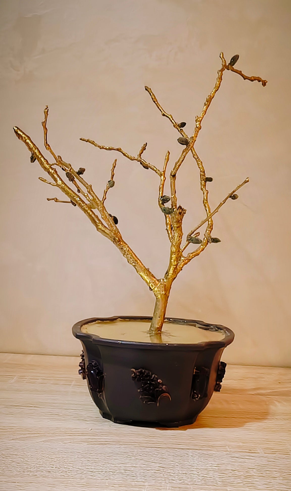Imperial Copper Almond Bonsai — Golden Glass & Green