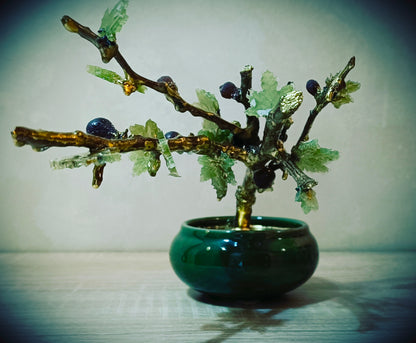 Emerald Fig Bonsai — Green Glass & Gold