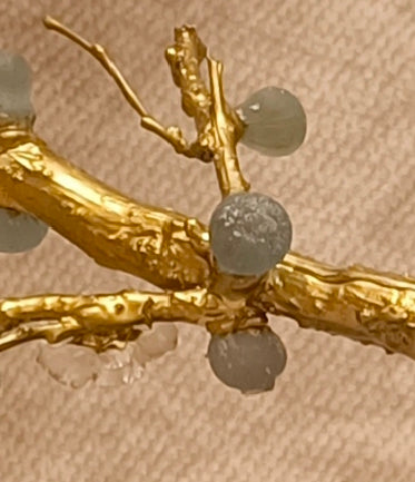Gold-Plated Brass Fig Bonsai Sculpture with Translucent Imperial Stone Fruit