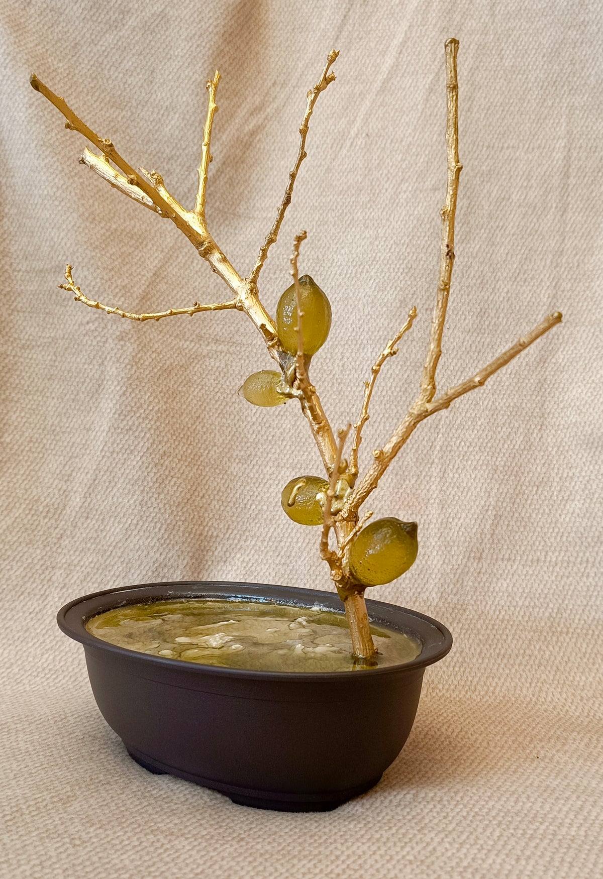 Golden Lemon Branch with Fine Glass Lemons