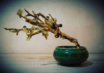 Emerald Fig Bonsai — Green Glass & Gold